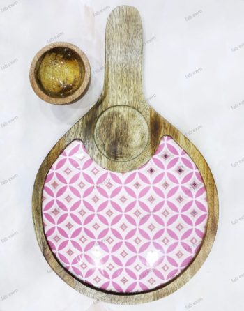 Round Wood Tray with Bowl – Pink