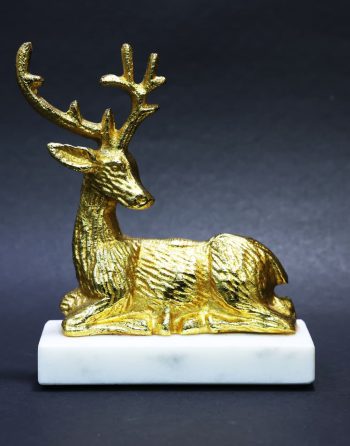 Glossy Golden Deer Figurine with Marble Stand